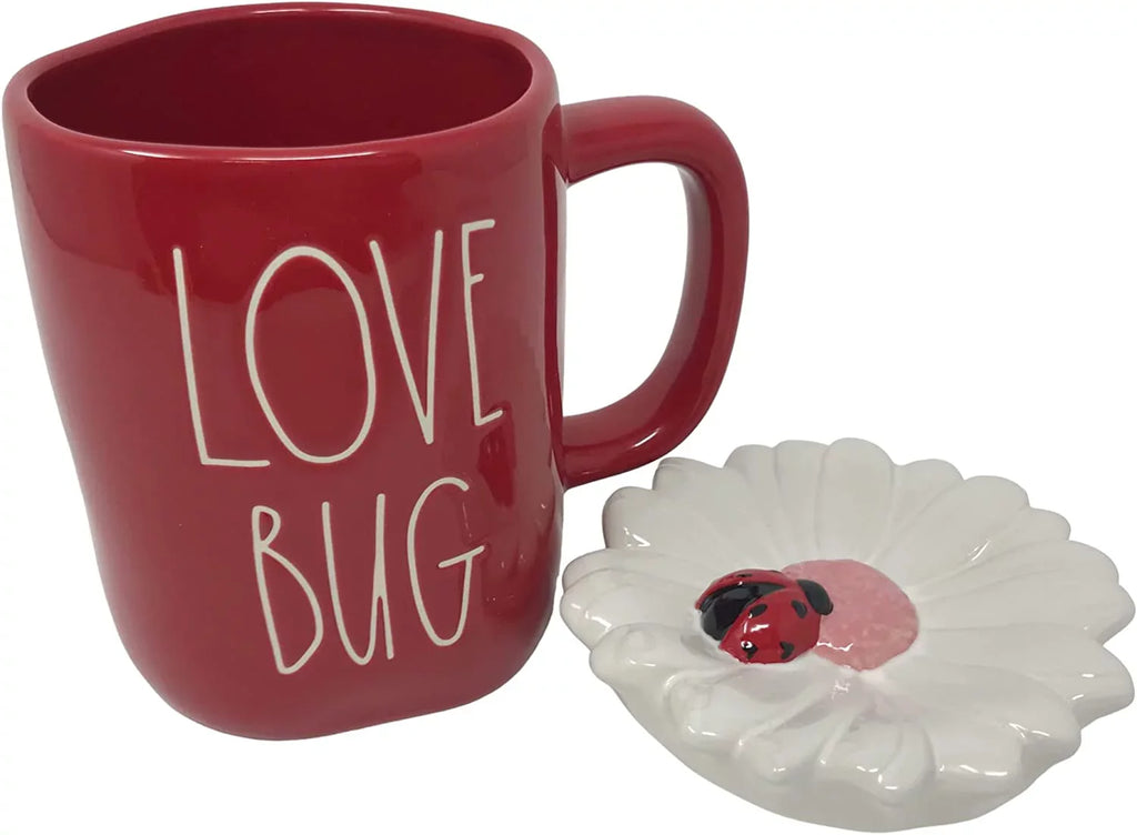 Rae Dunn by Magenta Love Bug Red Ceramic Mug with White Top and Red Ladybug Charcoal LL Letters Valentine's Day