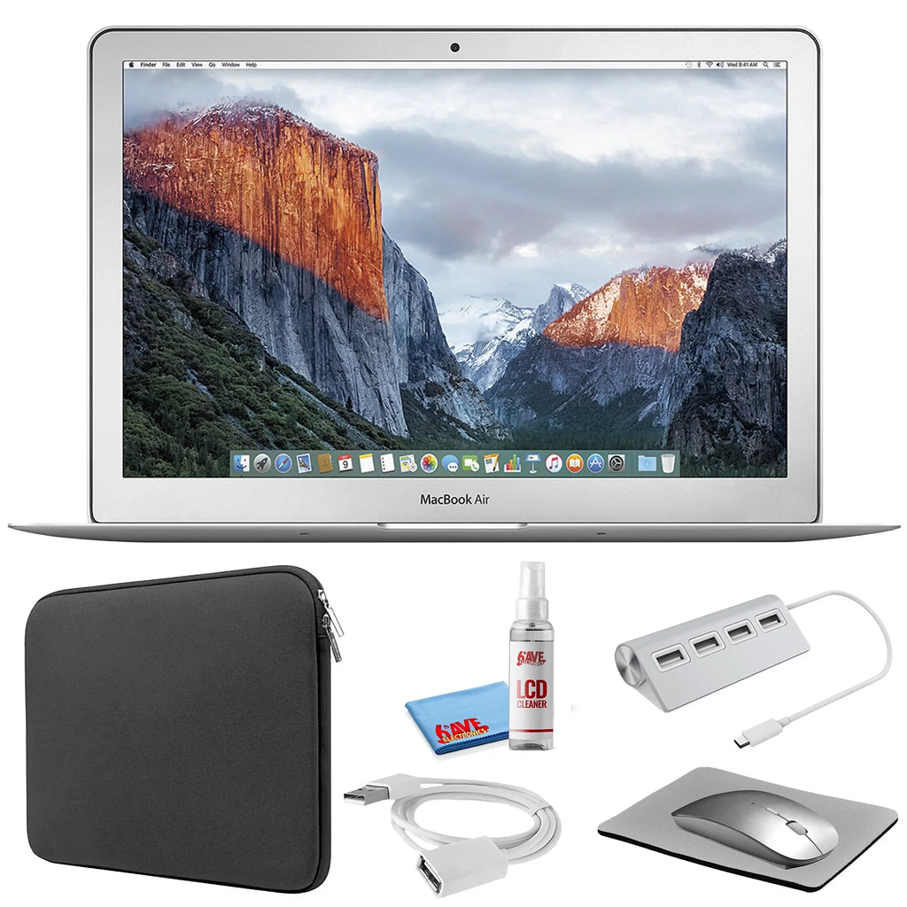 Apple MacBook Air Unit (i5 1.6GHz, 128GB SSD) (Early 2015, MJVE2LL/A) - Silver Bundle with Onyx Zipper Sleeve + Laptop Starter Kit + Cleaning Kit (Refurbished)