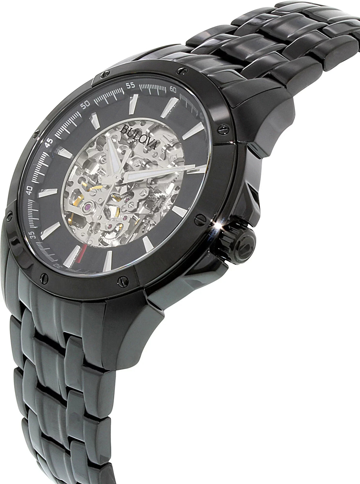 Men's Midnight and Silver Skeleton Dial Onyx IP Steel Bracelet Automatic Watch 98A147