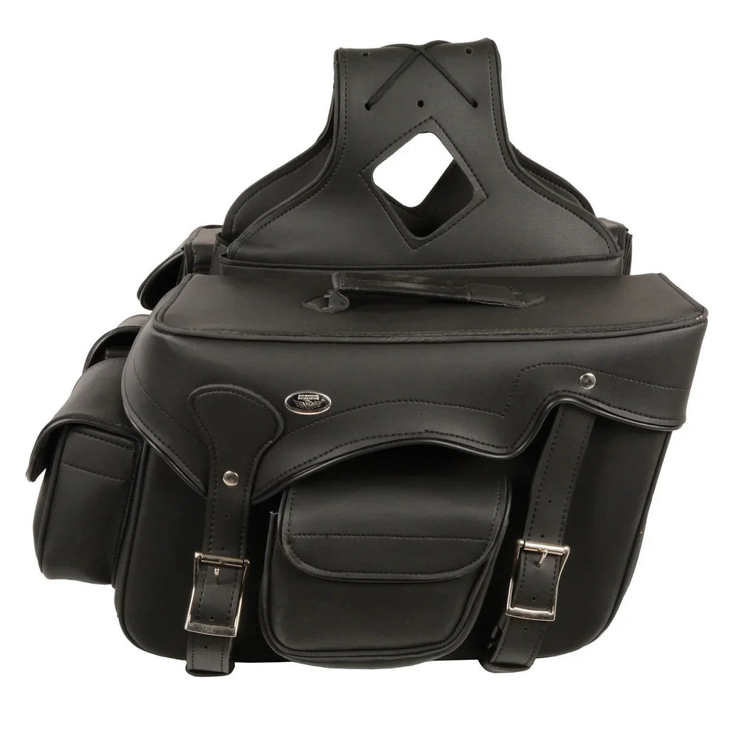 Milwaukee Leather SH66602 Zip-Off Double Pocket Studded Polyvinyl Throw Over Motorcycle Saddlebags