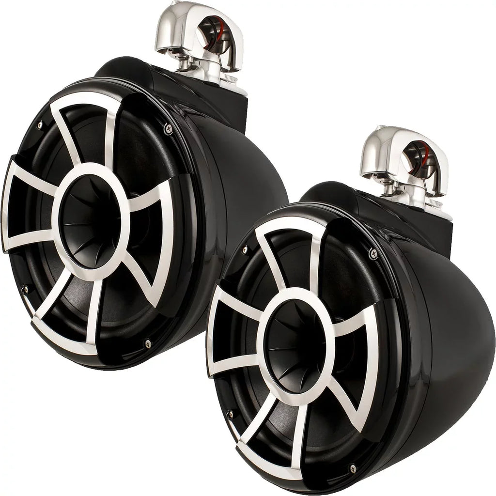 Wet Sounds For Malibu G3: Two Pairs of REV10B-SC 10" Dark Swivel Tower Speakers with G3 Adapters & SDX2 Amplifier