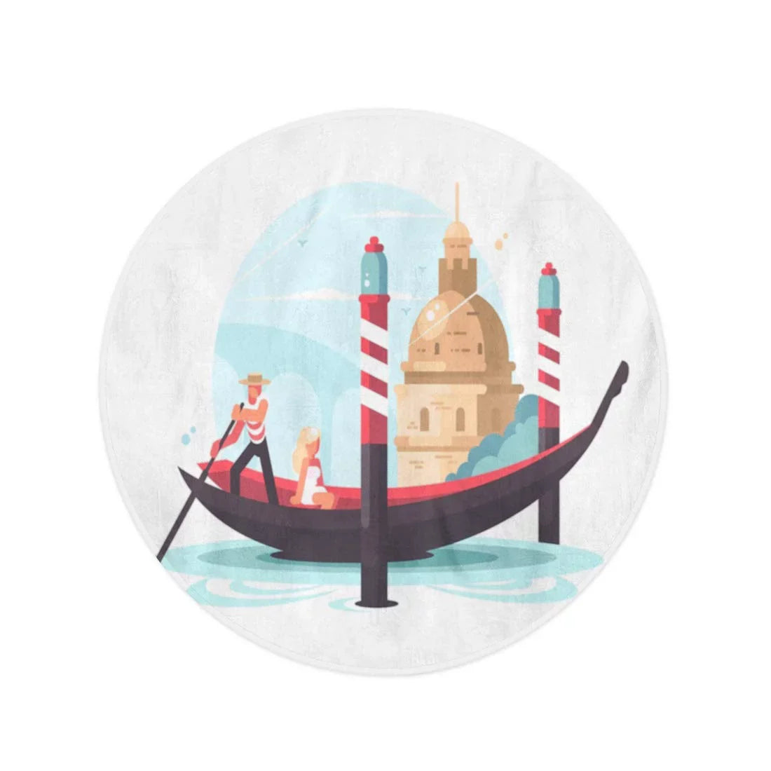 KDAGR 60 Centimeter Round Beach Towel Blanket Venice Gondolier Transports Woman in Gondola Flat Italy Boat Travel Circle Circular Towels Mat Tapestry Beach Throw