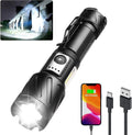 Torch, Rechargeable Flashlight 15000 High Lumen Super Bright Torch, Tactical Flashlight, 6 Modes With 2 Cob Light, Adjustable Zoomable, Magnetic Water