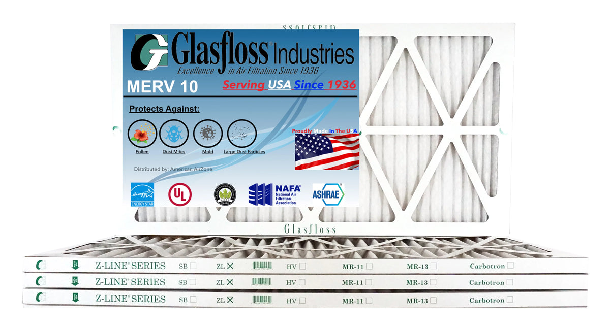 Glasfloss 24x24x1 - MERV 10 -Qty:4 - Furnace Air Filter - Made in USA (Actual Size: 23.5 x 23.5x7/8 Centimeter