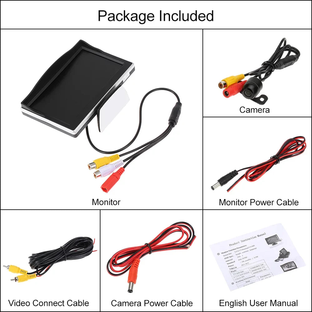 CACAGOO 5 Unit TFT LCD Display Monitor Car Rear View Backup Reverse System + HD Parking Camera