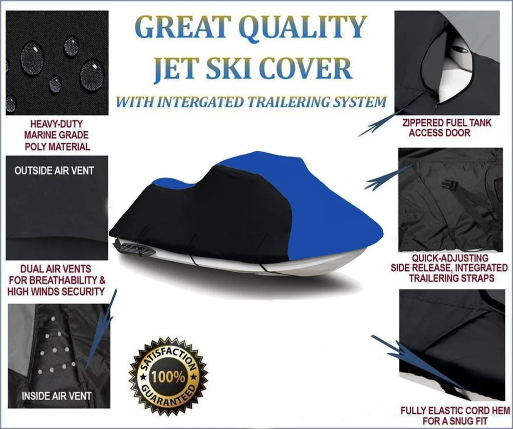 Dark / BLUE HEAVY-DUTY Cover Compatible for KAWASAKI 900 STX 1997 1998 1999 2000 2001 2002 2003 2004 2005 2006 Jet Ski Watercraft Cover