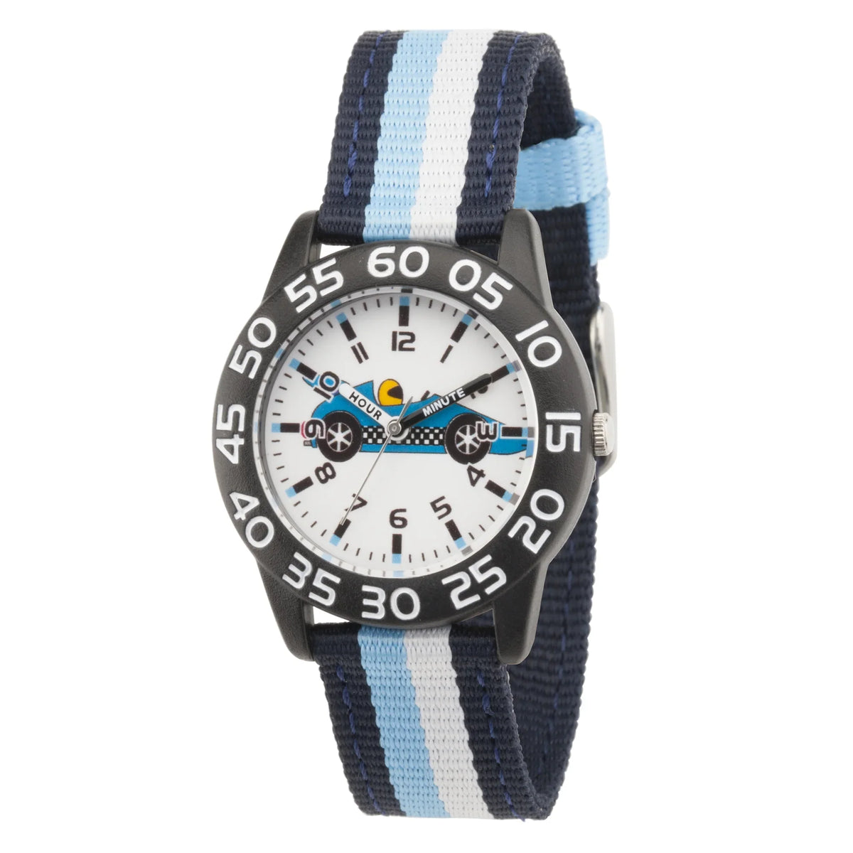 Red Balloon Boys' Onyx Plastic Time Teacher Watch,Blue and Midnight Stripe Nylon Strap, WRB000128