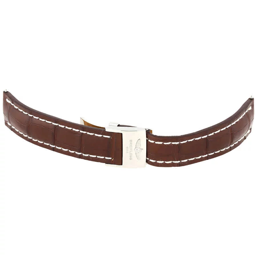 Breitling Brown Strap with White Stitching and a Stainless Steel Folding Buckle 22-20mm