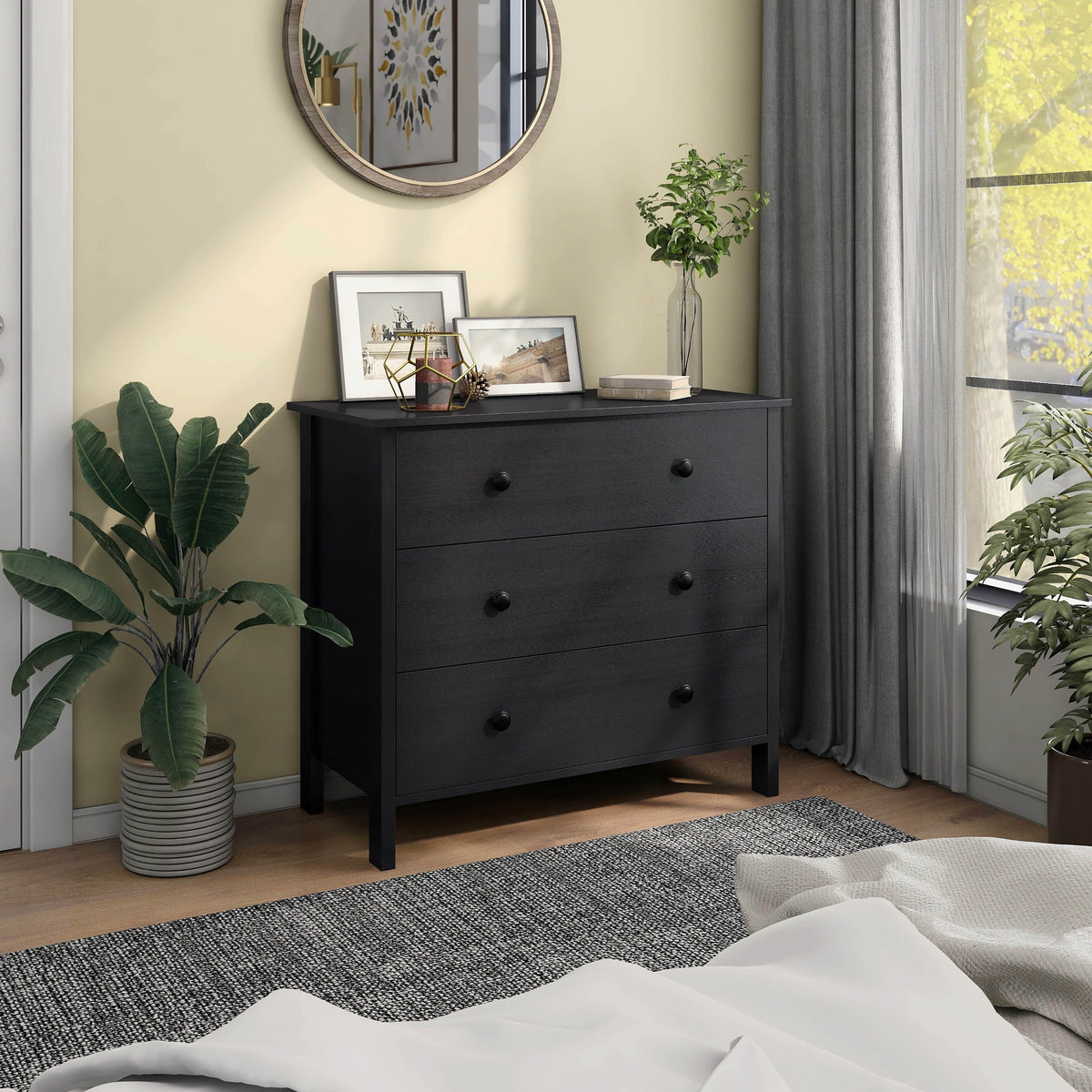 Denhour DH BASIC Transitional Unit Wide 3-Drawer Neutral Youth Dresser by White Marble