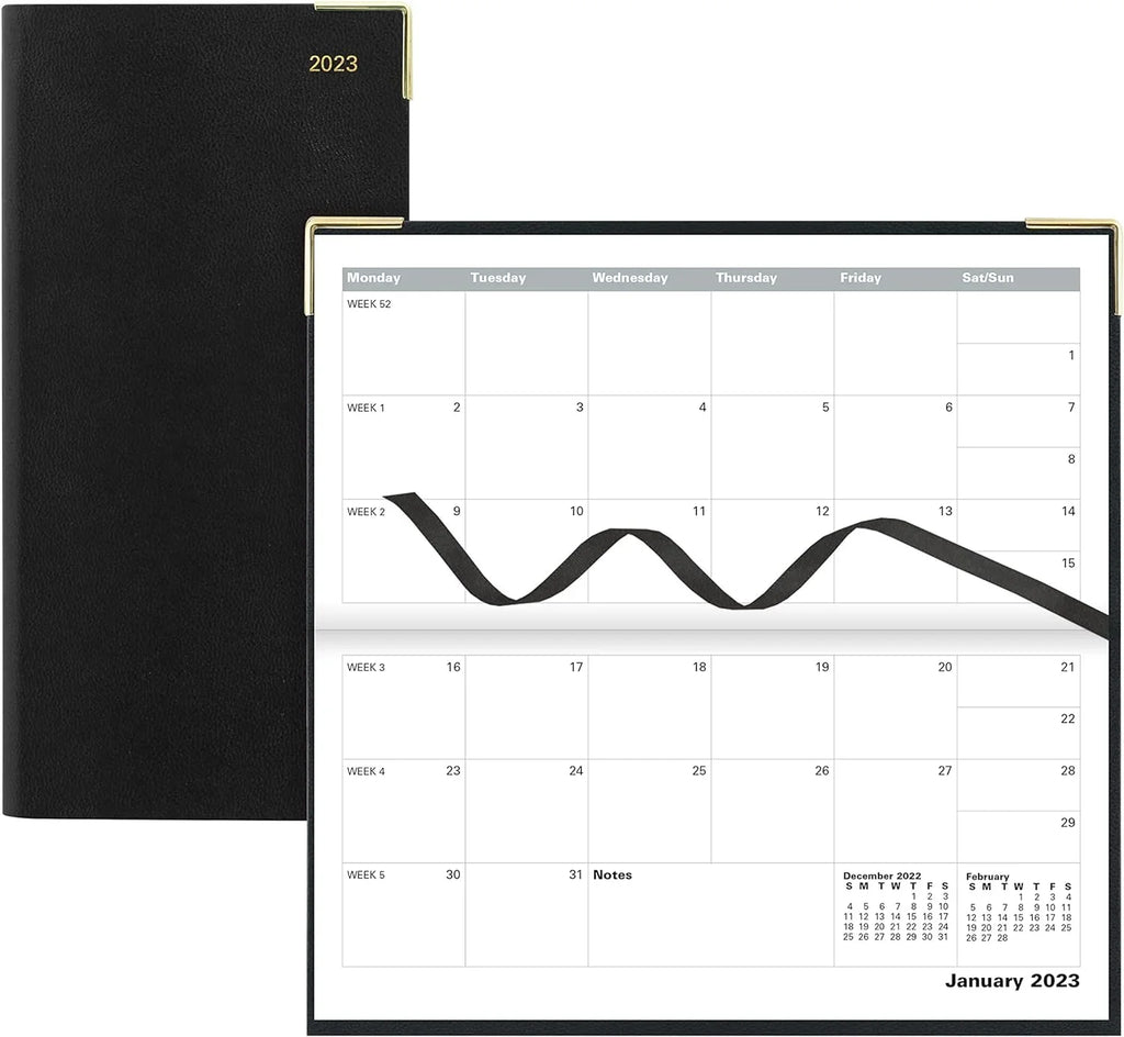 Of London 12S Daily Planner, Day Per Page, Classic Slim Month Per Page, 13 Months Jan 2023 - Jan 2024, Landscape Diary 2023 6 5/8" 3 1/4" Charcoal