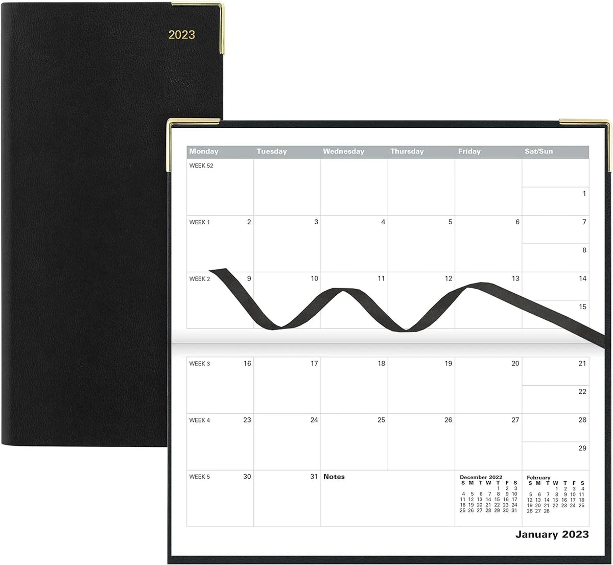 Of London 12S Daily Planner, Day Per Page, Classic Slim Month Per Page, 13 Months Jan 2023 - Jan 2024, Landscape Diary 2023 6 5/8" 3 1/4" Charcoal