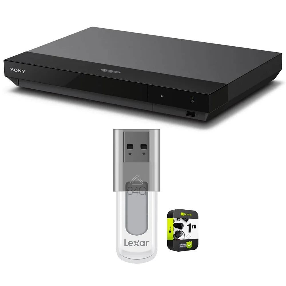 Sony UBP-X700/M HDR 4K UHD Network Blu-ray Disc Player with Hi-Res Audio Bundle Includes 1 Year Extended Protection Plan and Lexar 64GB JumpDrive S50 USB 2.0 Flash Drive Midnight