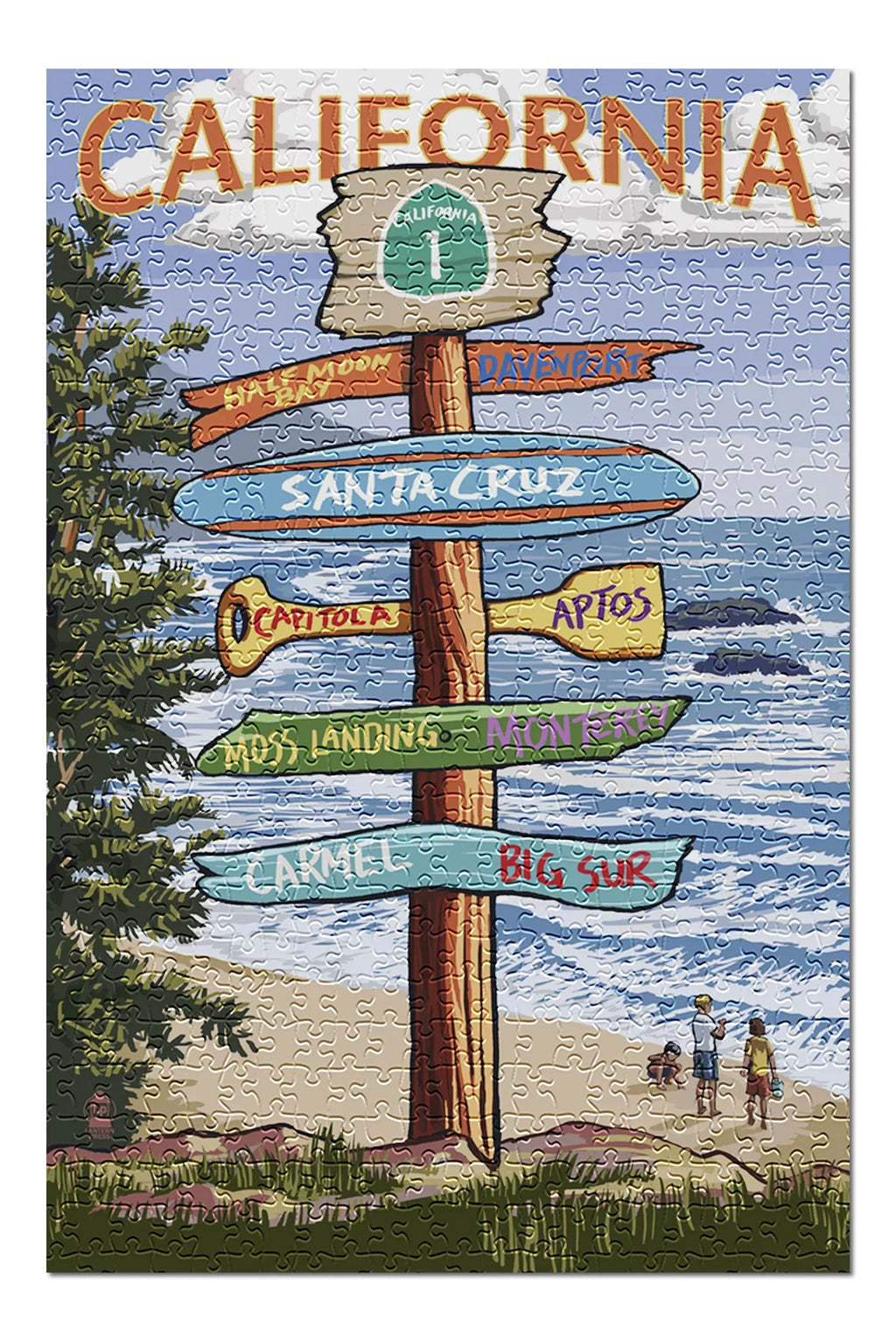 Santa Cruz, California, Destinations Sign (19x27 Unit Premium 500 Piece Jigsaw Puzzle for Adults and Family, Made in USA)