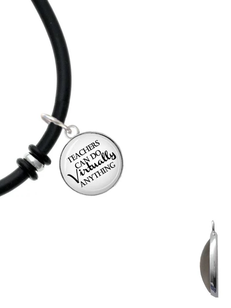 Delight Jewelry Silvertone Green Four Leaf Clover with Heart Leaves Dome Teachers Can Do Virtually Anything Onyx Rubber Charm Bracelet