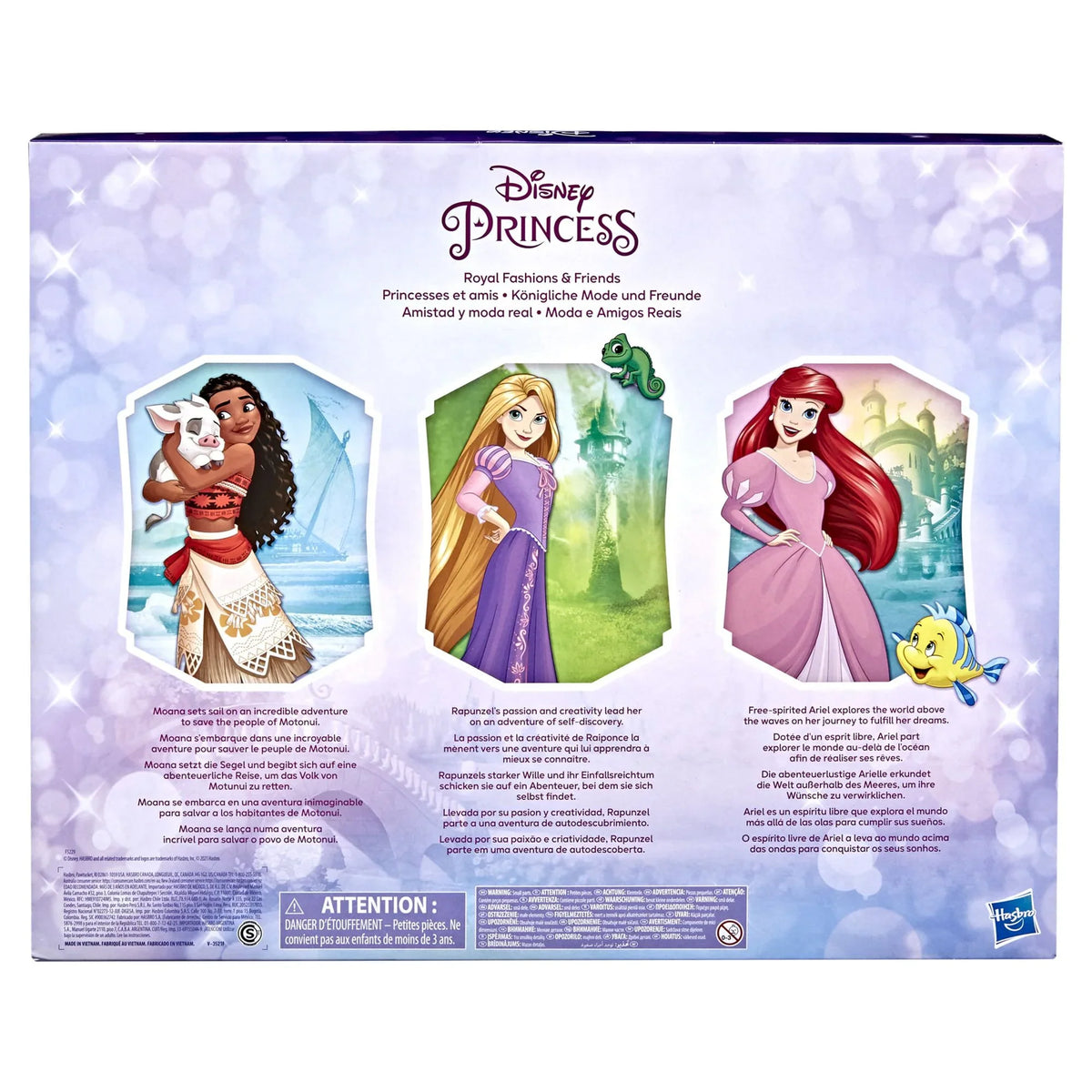 Disney Princess Royal Fashions and Friends 12 Centimeter Fashion Doll, Ariel, Moana, and Rapunzel, Ages 4+