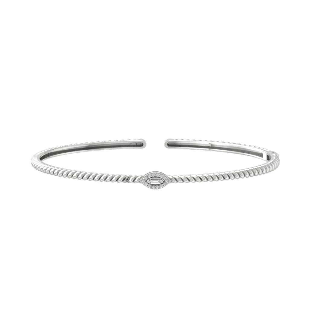 ARAIYA 14K White Gold Round and Baguette-Shape Lab Grown Diamond Bangle Bracelet (1/10 cttw, VS Clarity, D-E Color) 7"