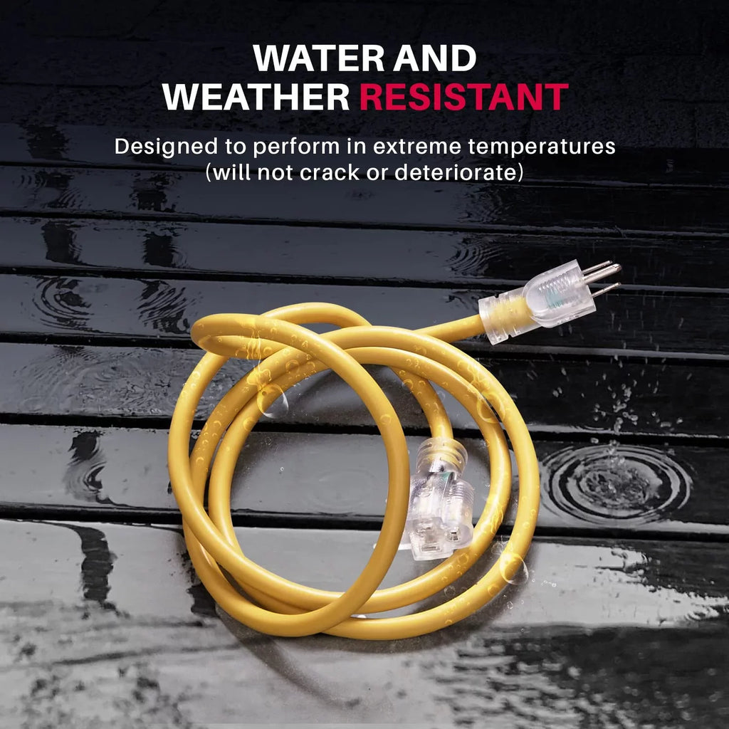 LifeSupplyUSA 100 ft Yellow Extension Cord - Durable Outdoor & Indoor Use, 16 Gauge, 3 Prong, Lighted, Flexible, Oil & Abrasion Resistant, 10 AMP, 125V, 1250W, Smart Plug Compatible.