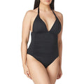 La Blanca Women's Standard Island Goddess V-Neck Halter Mio One Piece Swimsuit, Charcoal 4