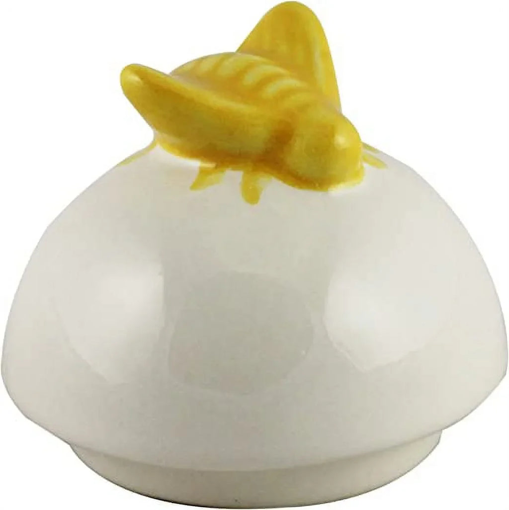 Rae Dunn Ceramic HONEY Pot Ivory with Midnight LL Letters Yellow Bee on Lid and Wooden Dipper Kitchen
