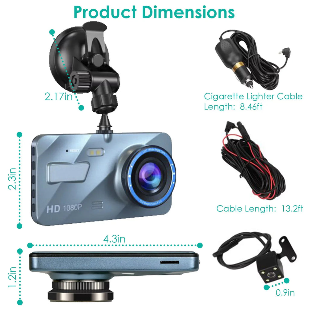 Car Dash Camera, iMounTEK Front and Rear Dual Dash Cam, 170° Super Wide Angle, Inch Screen, G-Sensor, Parking Monitor, Motion Detection