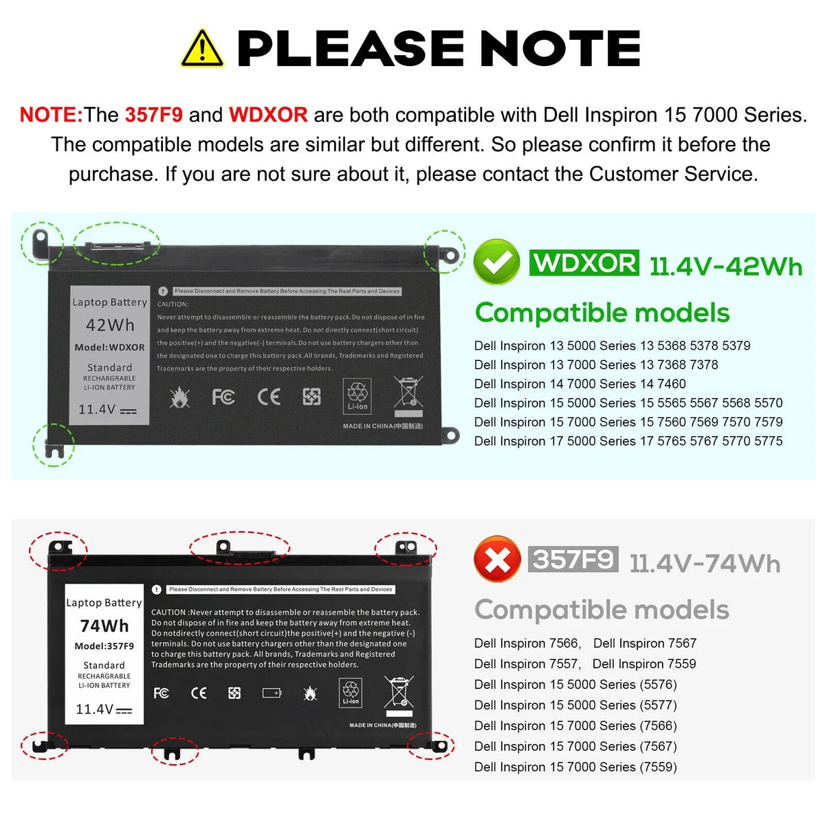42WH WDX0R Battery for Dell Inspiron 5565 7573 Series P66F P75F P69G CYMGM