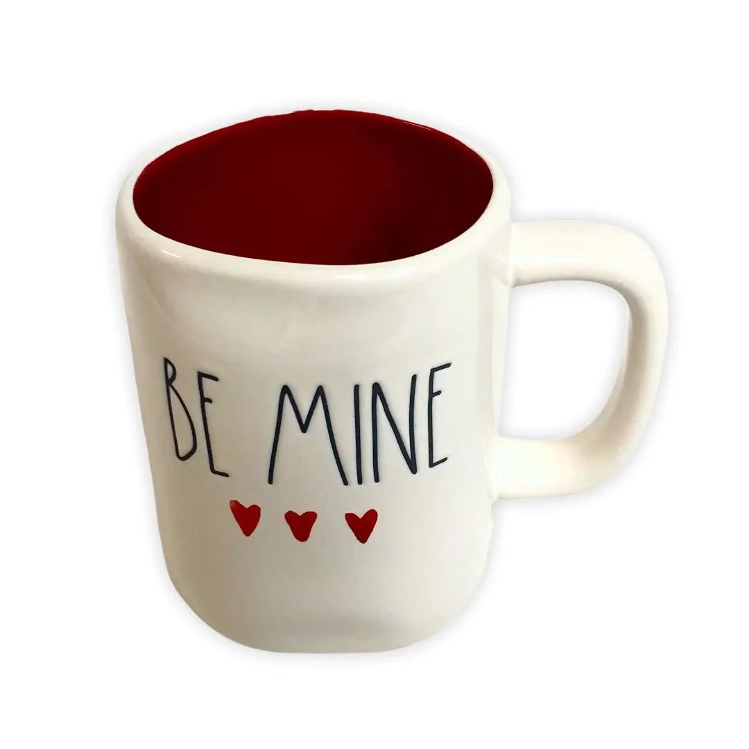 Rae Dunn By Magenta White BE MINE Ceramic Mug with Dark LL Letter Interior Red Tea Mug Valentines Day Gift