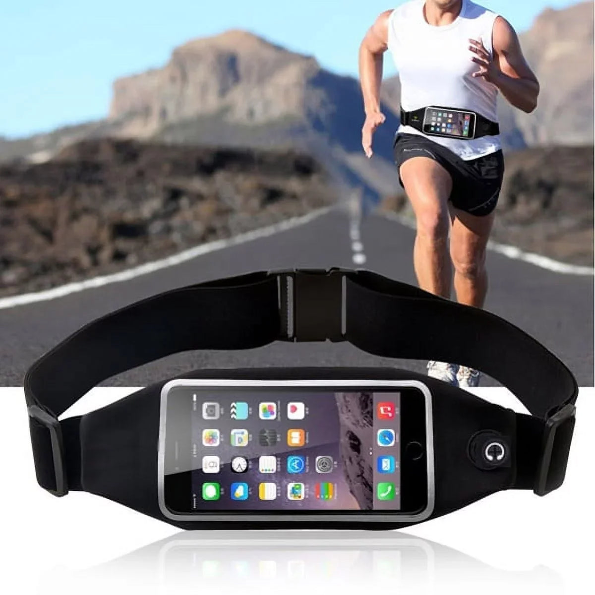 Charcoal Sport Workout Belt Waist Bag Case w Headset OEM 3.5mm Handsfree Earphones A6Z for ASUS ZenFone Max Plus M1, ROG Phone, AR 5z 4 Pro 3 Max 2E 2 - Charcoal Z30, Priv, DTek50, Leap, Motion