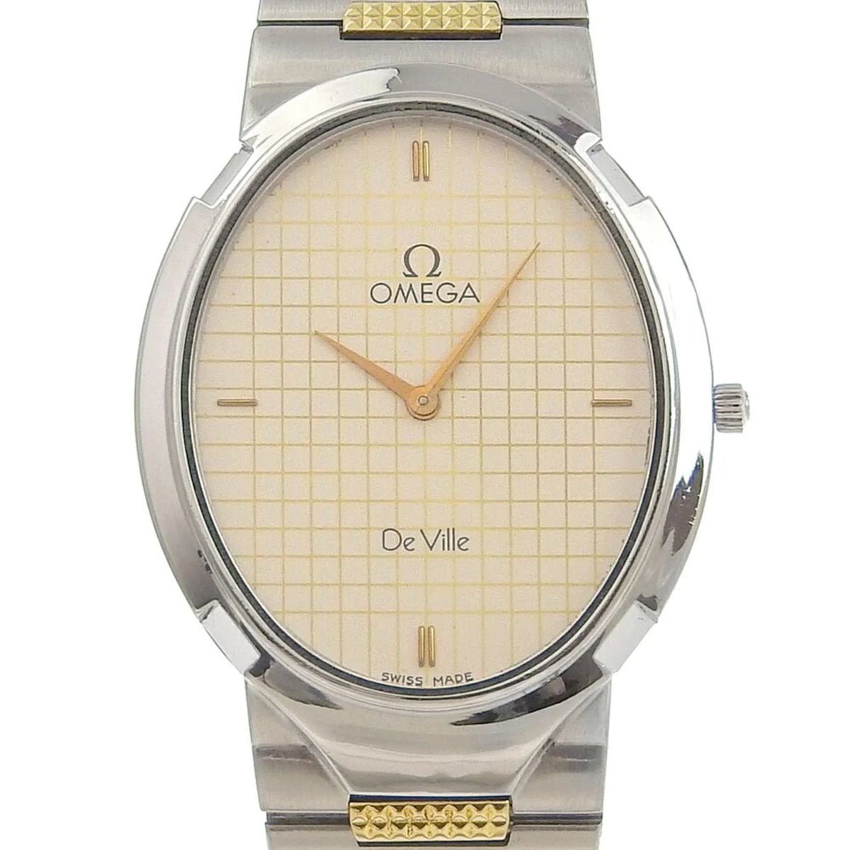 Pre-Owned Omega OMEGA De Ville Watch Stainless Steel Swiss Made Silver/Gold Quartz Silver Dial Boys (Fair)