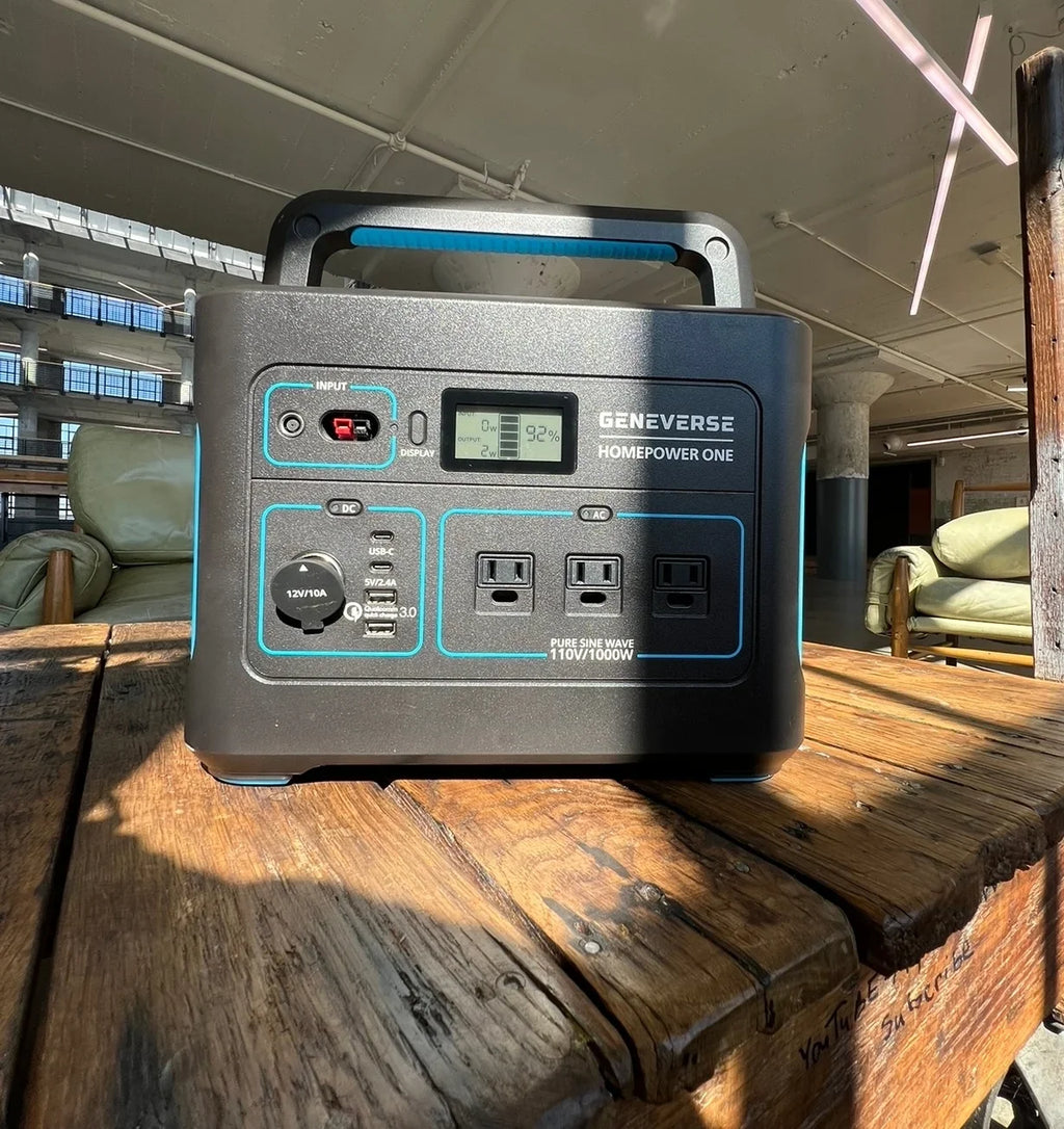 Geneverse 1002Wh (1x2) Solar Generator Bundle: 1X HomePower ONE Portable Power Station (3X 1000W AC Outlets) + 2X 100W Solar Panels. Quiet, Indoor-Safe Backup Battery Power Generator For Home Devices