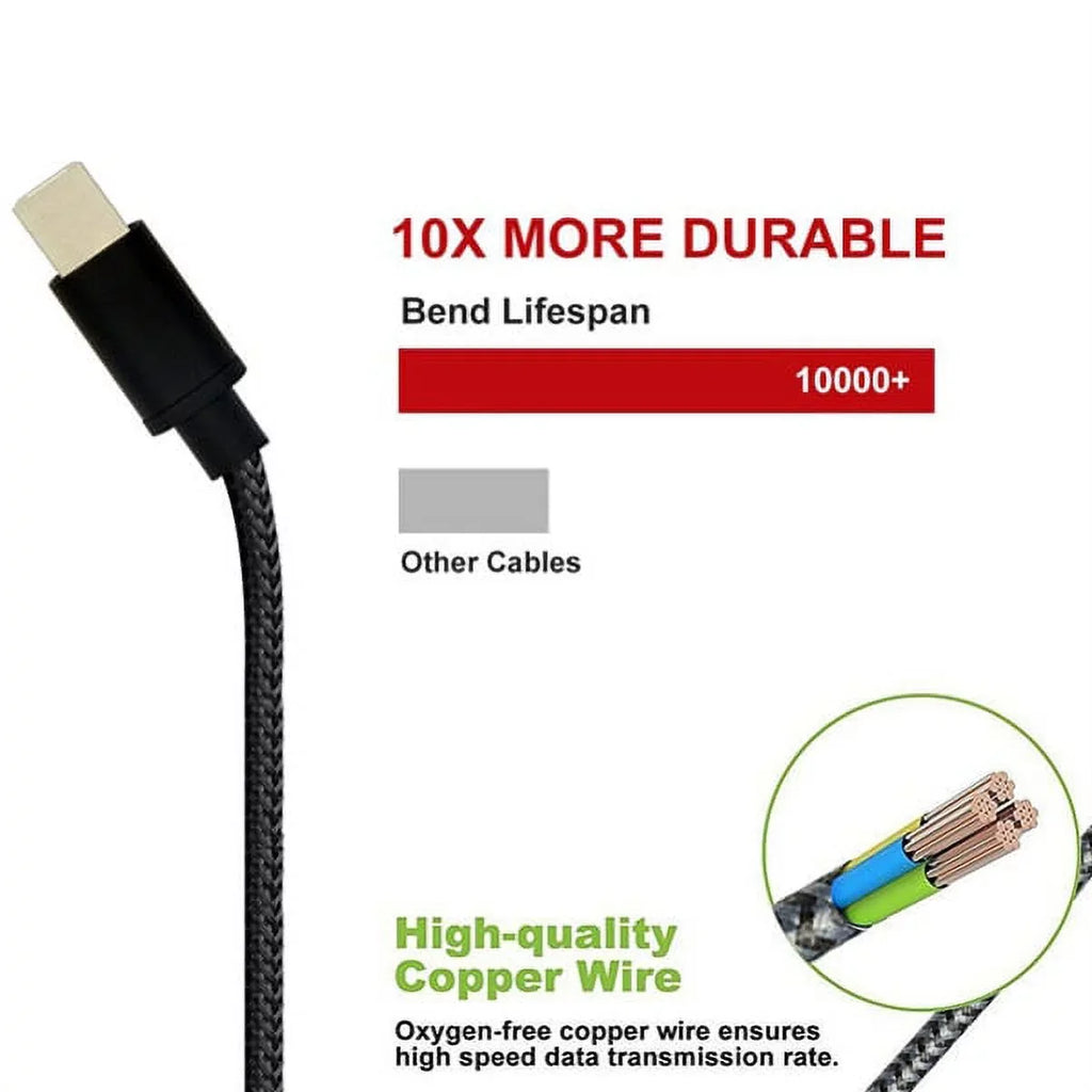 Rugged Durable Canvas Case Holster Metal Belt Clip w Dark Durable Braided 10ft Long Type-C Cable Rapid Charger Sync USB Wire Y4P for Nokia 3.1 Plus - OnePlus 5T, 6, 6T, 7 Pro - Razer Phone 2