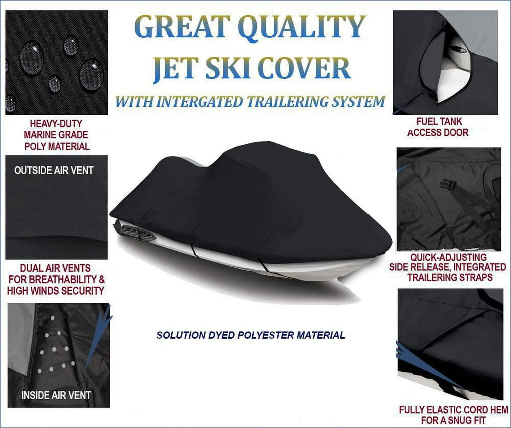 Charcoal 600 DENIER JetSki Cover Compatible for Kawasaki Ultra 300X 2011 2012 2013 Jet Ski PWC Watercraft Cover