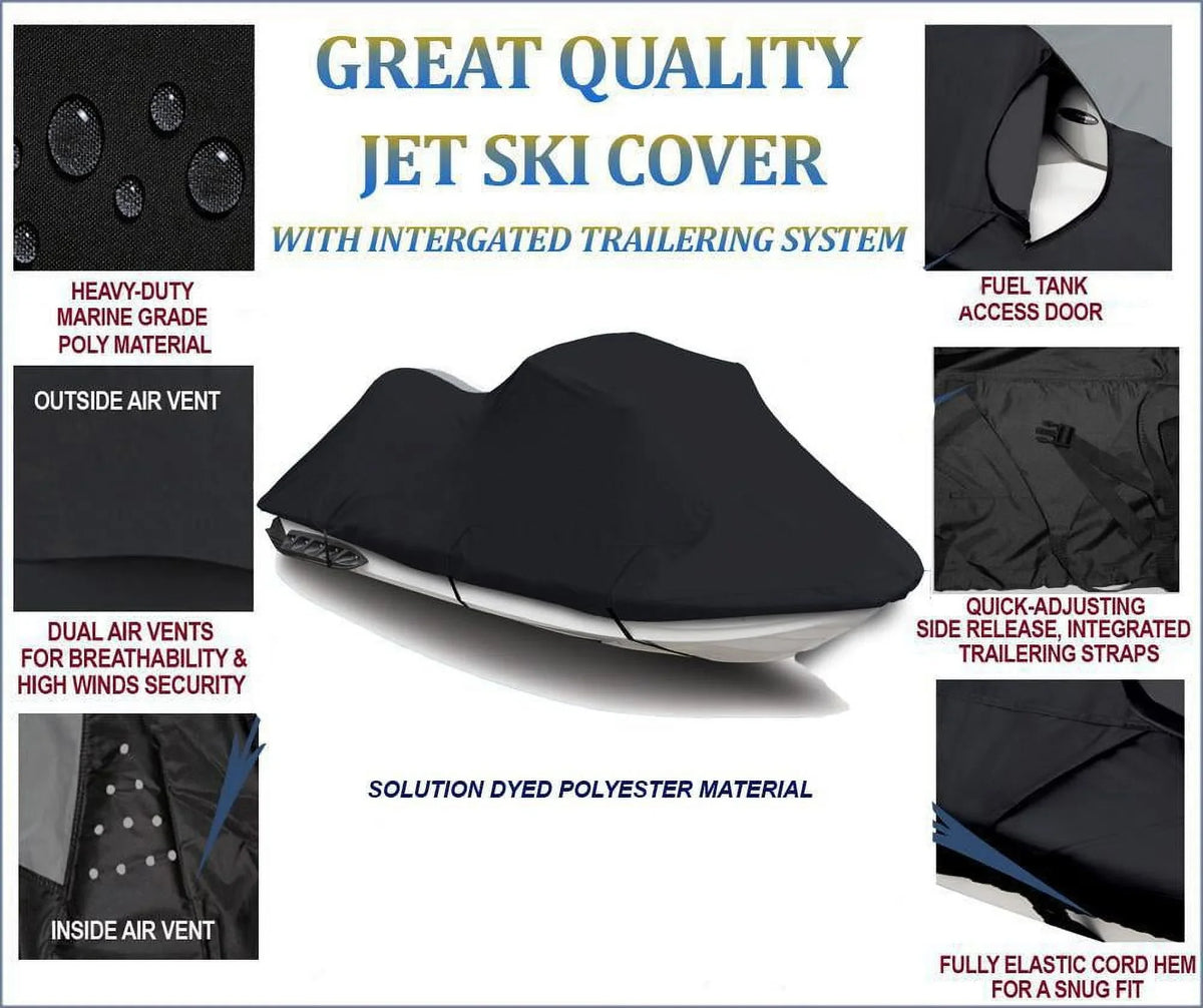 Charcoal 600 DENIER JetSki Cover Compatible for Kawasaki Ultra 300X 2011 2012 2013 Jet Ski PWC Watercraft Cover