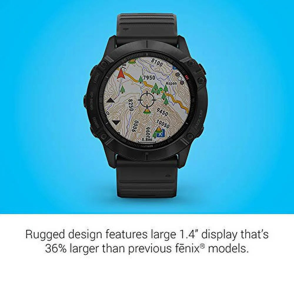 Garmin 010-02157-00 Fenix 6X Pro, Premium Multisport GPS Watch, Features Mapping, Music, Grade-Adjusted Pace Guidance and Pulse Ox Sensors, Charcoal