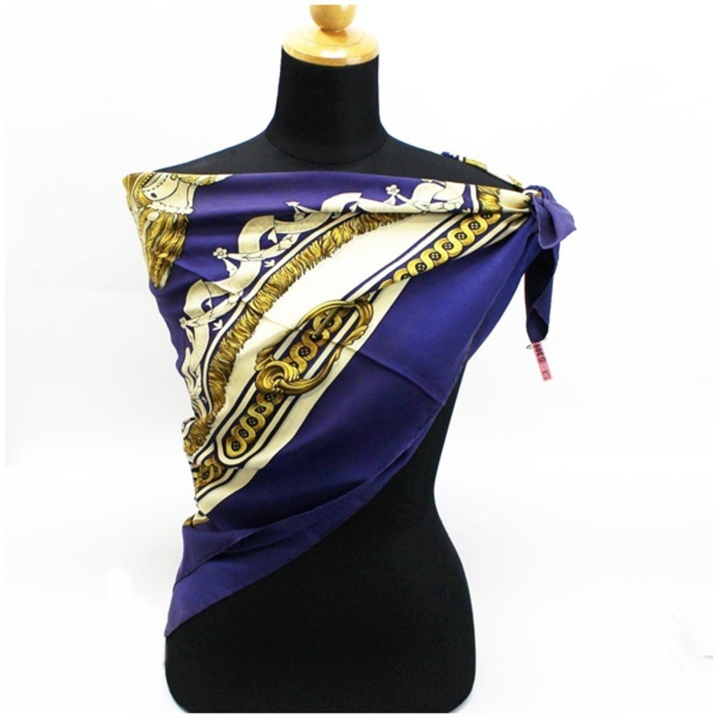 Pre-Owned Hermes Scarf Muffler Carre 90 BRIDE DE COUR Navy HERMES Ladies (Fair)
